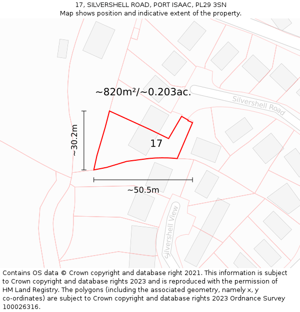 17, SILVERSHELL ROAD, PORT ISAAC, PL29 3SN: Plot and title map