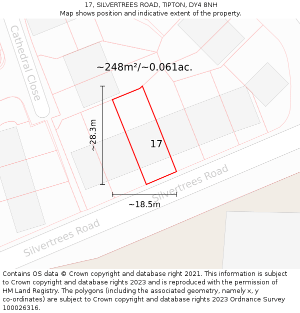 17, SILVERTREES ROAD, TIPTON, DY4 8NH: Plot and title map