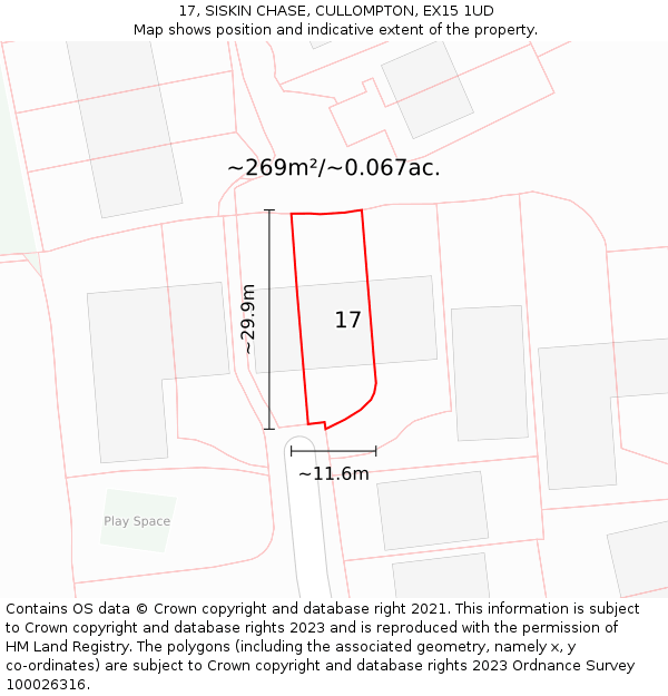 17, SISKIN CHASE, CULLOMPTON, EX15 1UD: Plot and title map