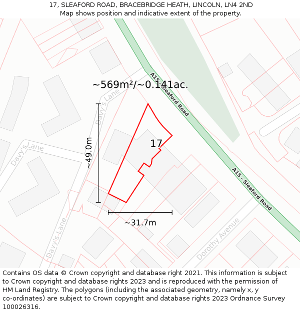 17, SLEAFORD ROAD, BRACEBRIDGE HEATH, LINCOLN, LN4 2ND: Plot and title map