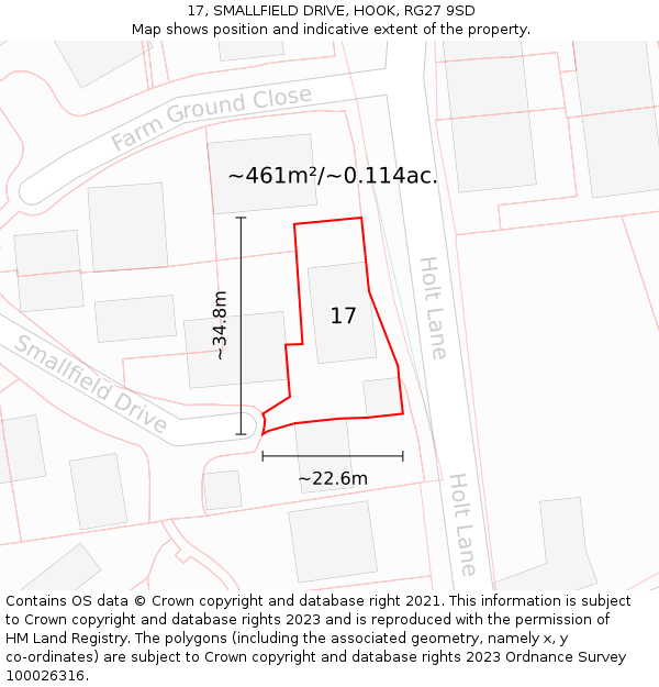 17, SMALLFIELD DRIVE, HOOK, RG27 9SD: Plot and title map