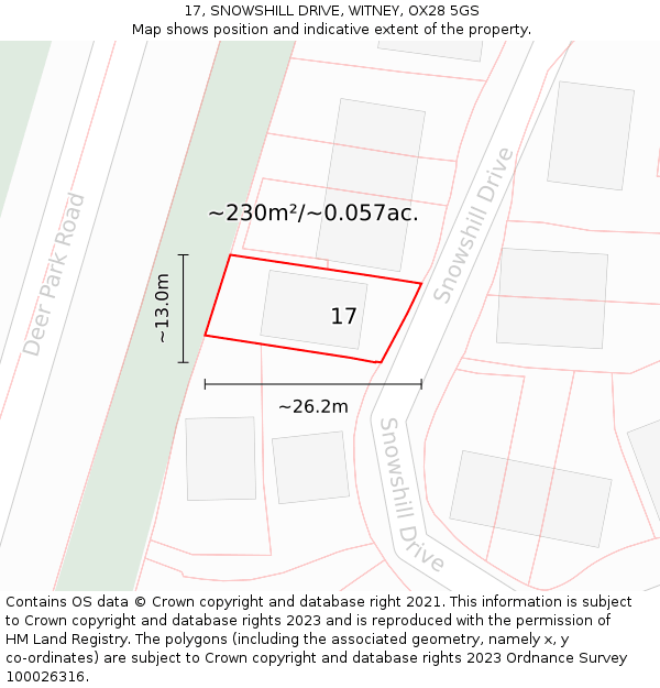 17, SNOWSHILL DRIVE, WITNEY, OX28 5GS: Plot and title map