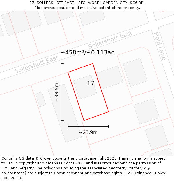 17, SOLLERSHOTT EAST, LETCHWORTH GARDEN CITY, SG6 3PL: Plot and title map