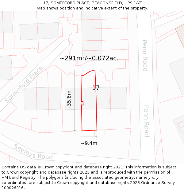 17, SOMERFORD PLACE, BEACONSFIELD, HP9 1AZ: Plot and title map