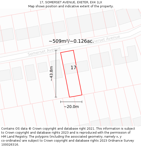 17, SOMERSET AVENUE, EXETER, EX4 1LX: Plot and title map