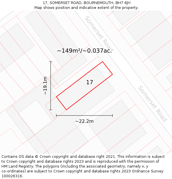 17, SOMERSET ROAD, BOURNEMOUTH, BH7 6JH: Plot and title map