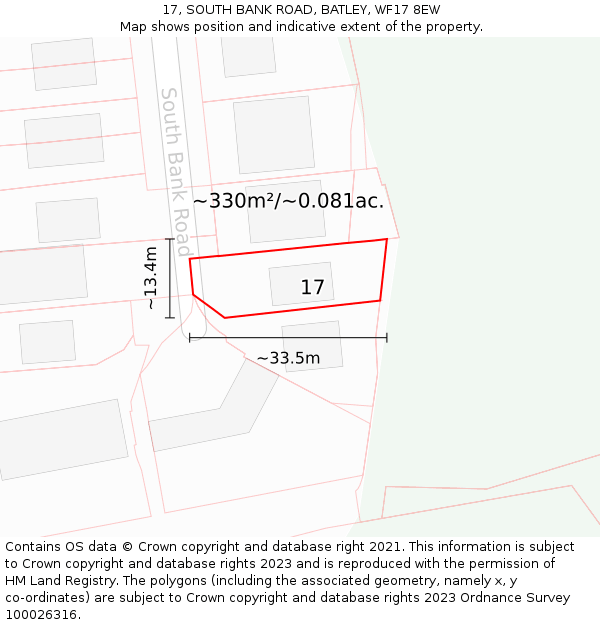 17, SOUTH BANK ROAD, BATLEY, WF17 8EW: Plot and title map