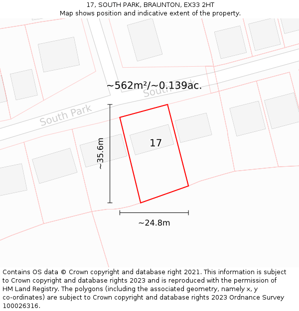 17, SOUTH PARK, BRAUNTON, EX33 2HT: Plot and title map