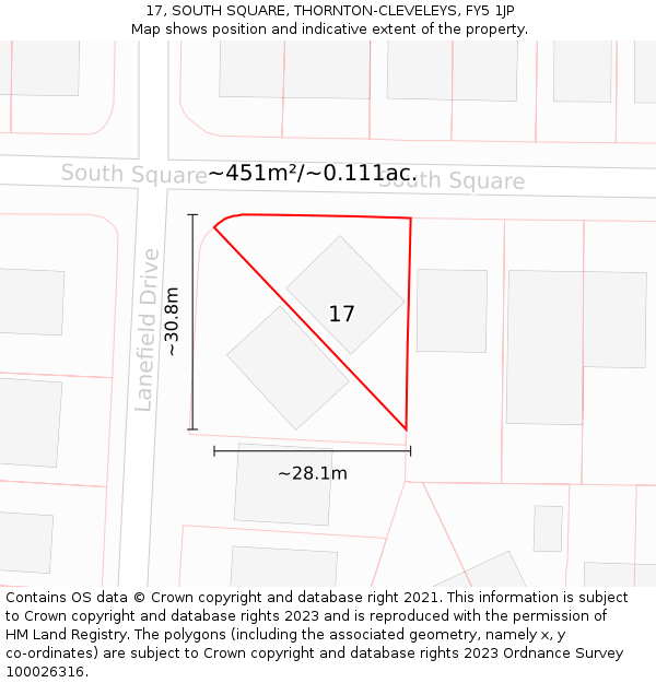 17, SOUTH SQUARE, THORNTON-CLEVELEYS, FY5 1JP: Plot and title map