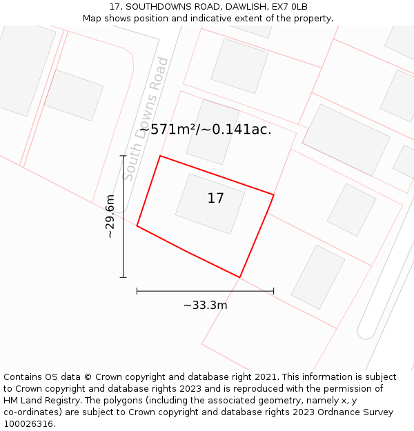 17, SOUTHDOWNS ROAD, DAWLISH, EX7 0LB: Plot and title map