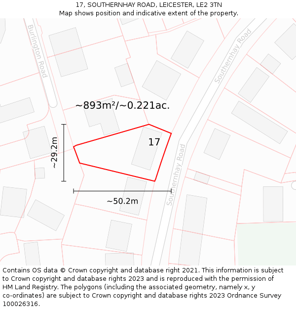 17, SOUTHERNHAY ROAD, LEICESTER, LE2 3TN: Plot and title map