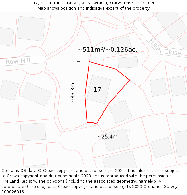 17, SOUTHFIELD DRIVE, WEST WINCH, KING'S LYNN, PE33 0PF: Plot and title map