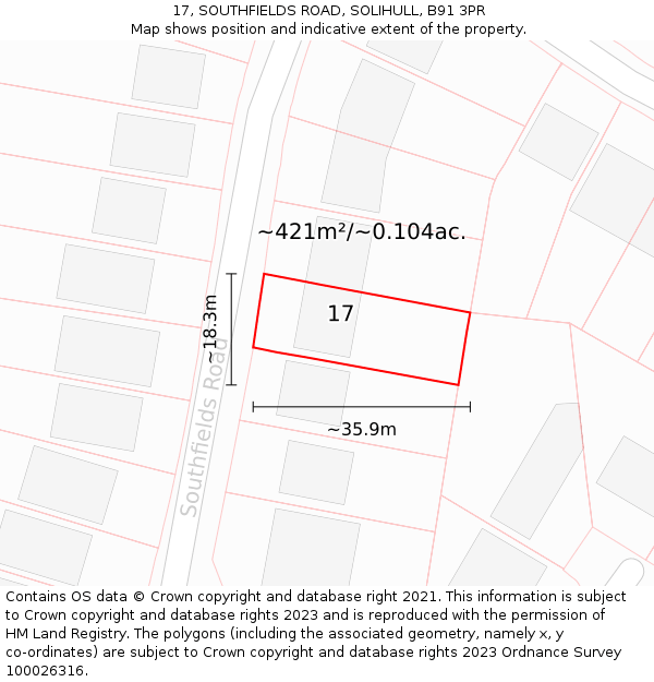 17, SOUTHFIELDS ROAD, SOLIHULL, B91 3PR: Plot and title map