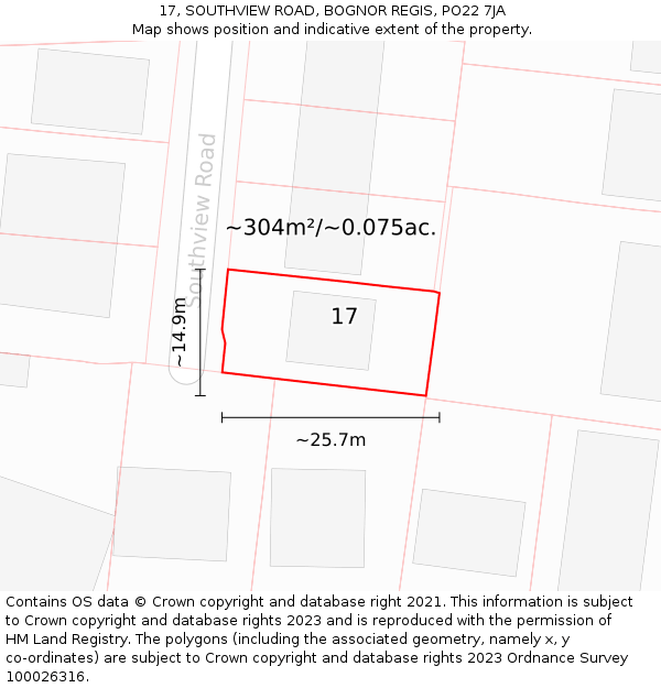 17, SOUTHVIEW ROAD, BOGNOR REGIS, PO22 7JA: Plot and title map