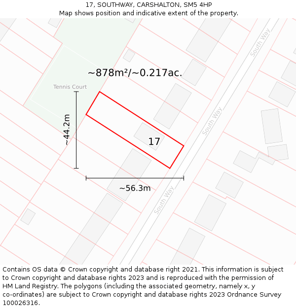 17, SOUTHWAY, CARSHALTON, SM5 4HP: Plot and title map