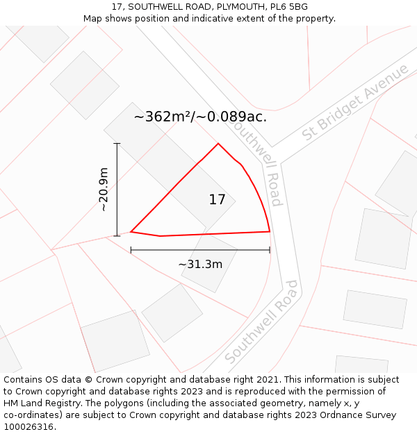 17, SOUTHWELL ROAD, PLYMOUTH, PL6 5BG: Plot and title map