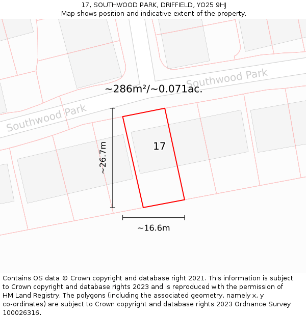 17, SOUTHWOOD PARK, DRIFFIELD, YO25 9HJ: Plot and title map