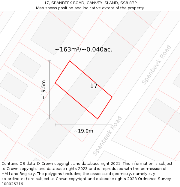 17, SPANBEEK ROAD, CANVEY ISLAND, SS8 8BP: Plot and title map