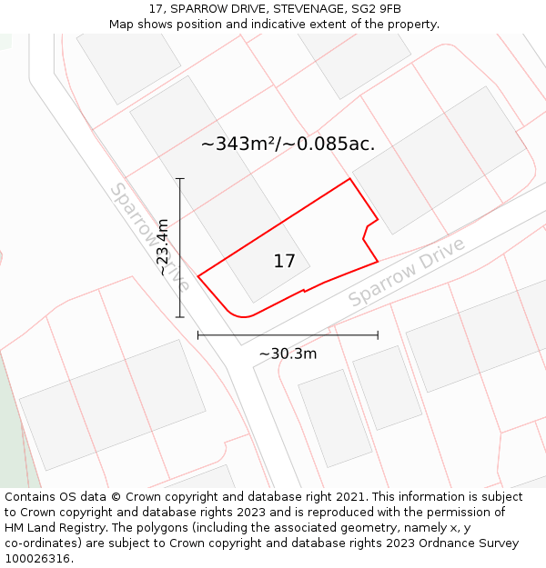 17, SPARROW DRIVE, STEVENAGE, SG2 9FB: Plot and title map