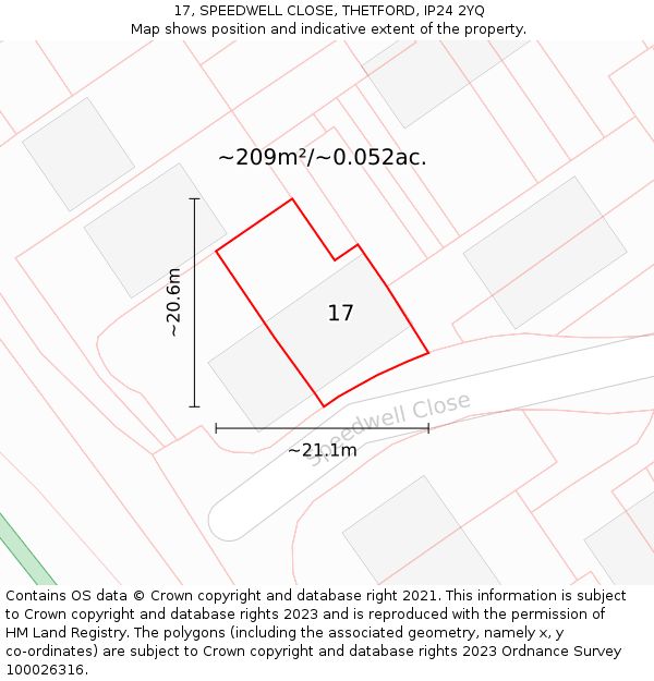 17, SPEEDWELL CLOSE, THETFORD, IP24 2YQ: Plot and title map