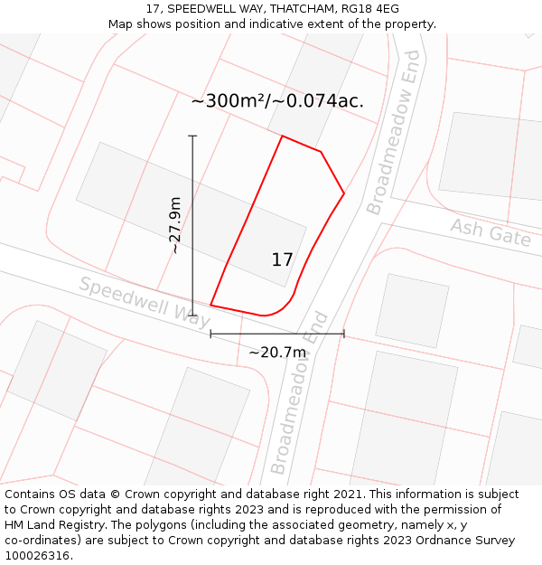 17, SPEEDWELL WAY, THATCHAM, RG18 4EG: Plot and title map