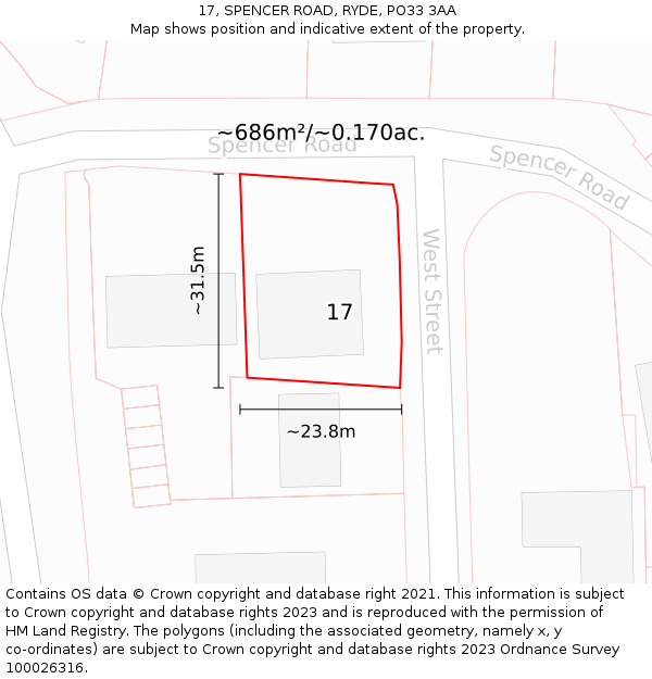 17, SPENCER ROAD, RYDE, PO33 3AA: Plot and title map