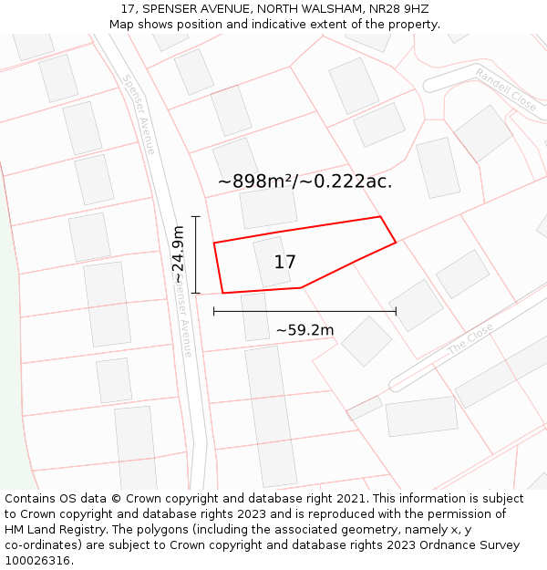 17, SPENSER AVENUE, NORTH WALSHAM, NR28 9HZ: Plot and title map