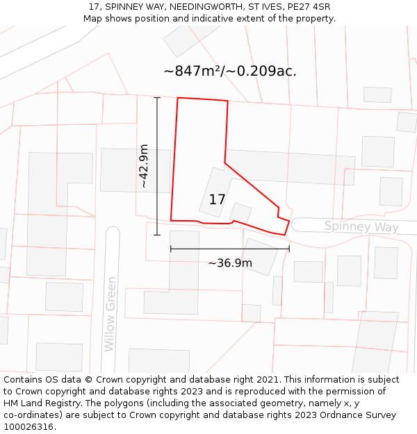 17, SPINNEY WAY, NEEDINGWORTH, ST IVES, PE27 4SR: Plot and title map