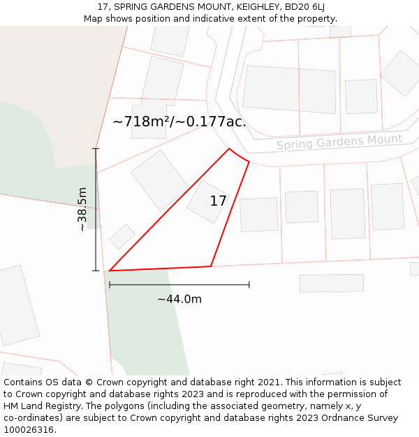 17, SPRING GARDENS MOUNT, KEIGHLEY, BD20 6LJ: Plot and title map