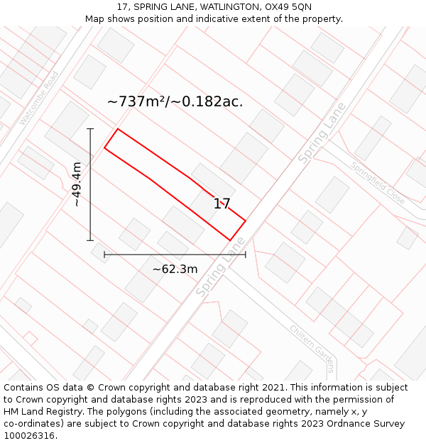 17, SPRING LANE, WATLINGTON, OX49 5QN: Plot and title map