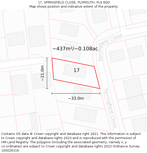 17, SPRINGFIELD CLOSE, PLYMOUTH, PL9 8QD: Plot and title map