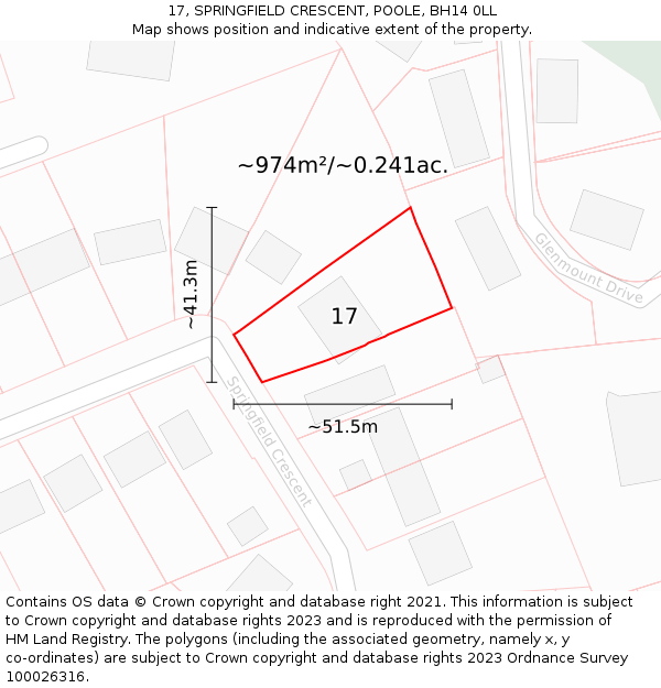 17, SPRINGFIELD CRESCENT, POOLE, BH14 0LL: Plot and title map