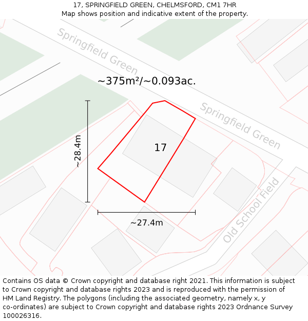 17, SPRINGFIELD GREEN, CHELMSFORD, CM1 7HR: Plot and title map
