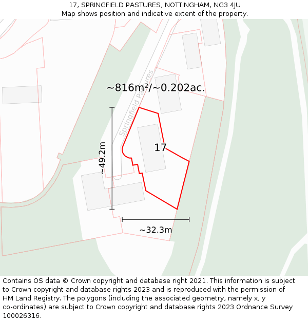 17, SPRINGFIELD PASTURES, NOTTINGHAM, NG3 4JU: Plot and title map