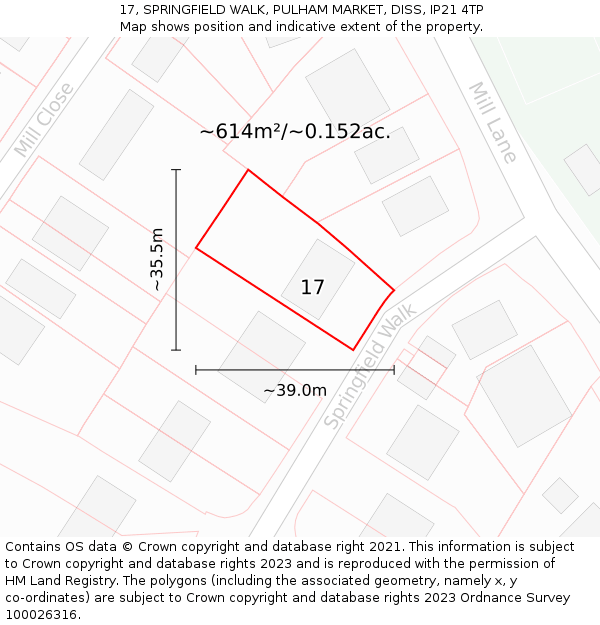 17, SPRINGFIELD WALK, PULHAM MARKET, DISS, IP21 4TP: Plot and title map