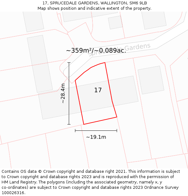 17, SPRUCEDALE GARDENS, WALLINGTON, SM6 9LB: Plot and title map