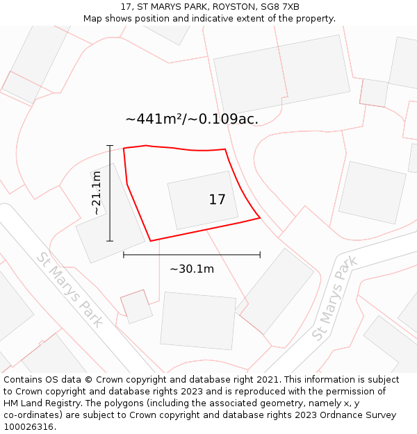17, ST MARYS PARK, ROYSTON, SG8 7XB: Plot and title map