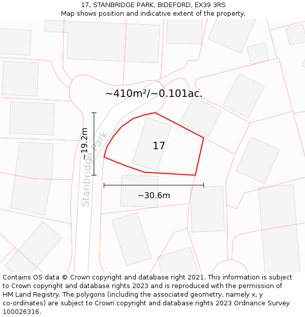 17, STANBRIDGE PARK, BIDEFORD, EX39 3RS: Plot and title map