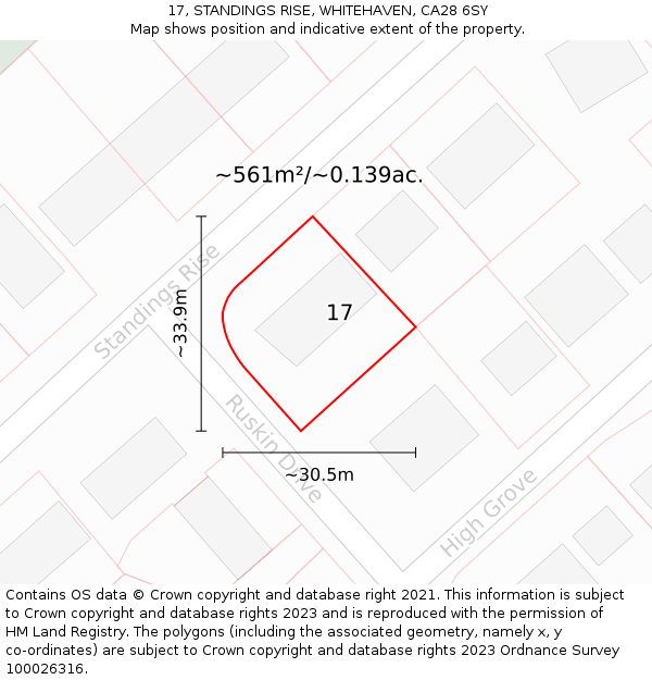 17, STANDINGS RISE, WHITEHAVEN, CA28 6SY: Plot and title map