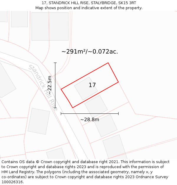 17, STANDRICK HILL RISE, STALYBRIDGE, SK15 3RT: Plot and title map