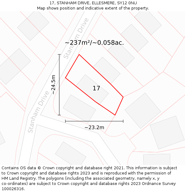 17, STANHAM DRIVE, ELLESMERE, SY12 0NU: Plot and title map