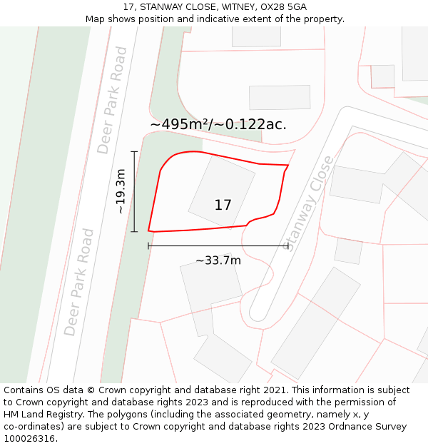 17, STANWAY CLOSE, WITNEY, OX28 5GA: Plot and title map