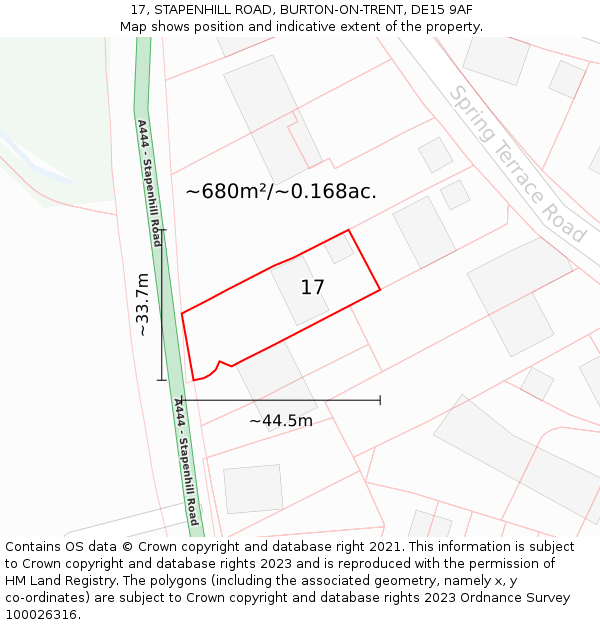 17, STAPENHILL ROAD, BURTON-ON-TRENT, DE15 9AF: Plot and title map