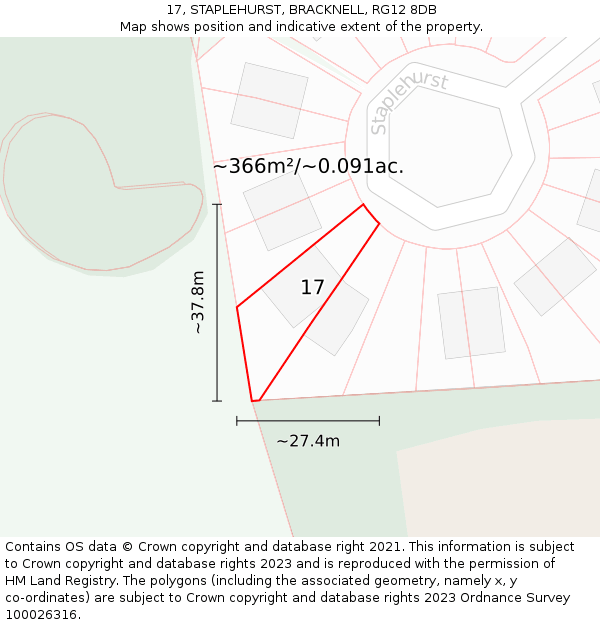 17, STAPLEHURST, BRACKNELL, RG12 8DB: Plot and title map