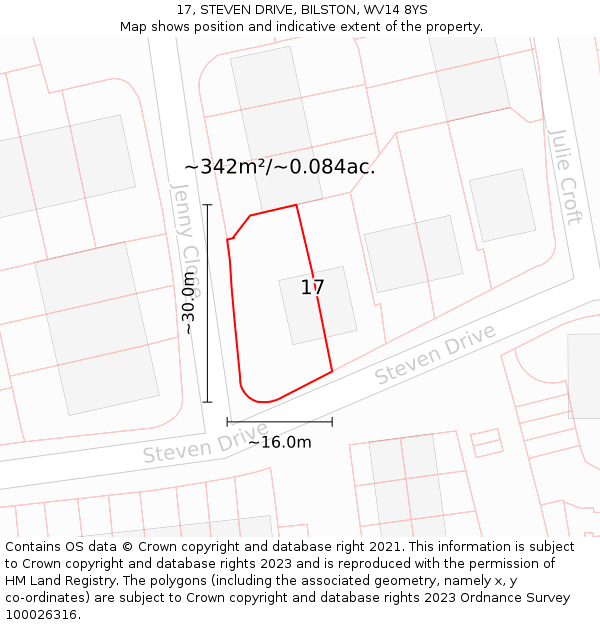 17, STEVEN DRIVE, BILSTON, WV14 8YS: Plot and title map