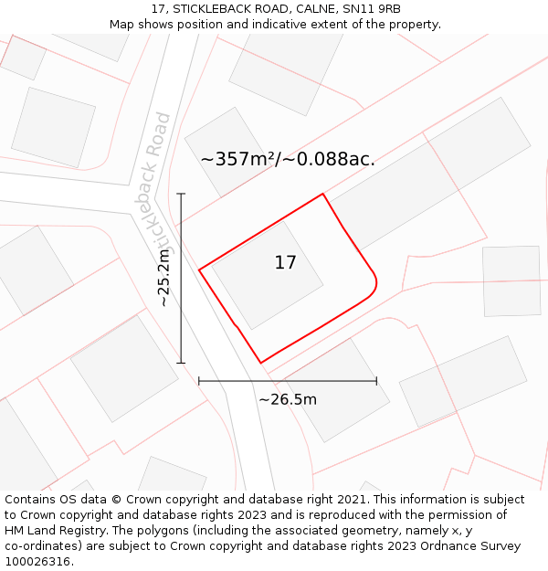 17, STICKLEBACK ROAD, CALNE, SN11 9RB: Plot and title map