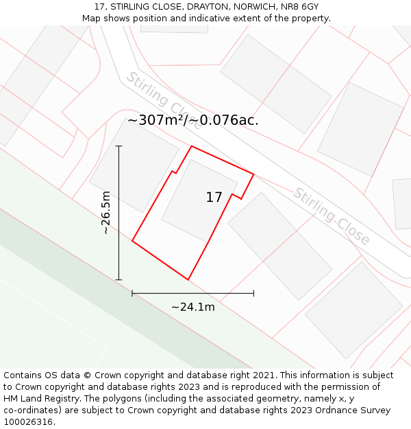 17, STIRLING CLOSE, DRAYTON, NORWICH, NR8 6GY: Plot and title map