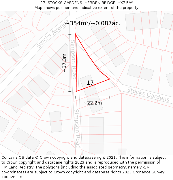 17, STOCKS GARDENS, HEBDEN BRIDGE, HX7 5AY: Plot and title map