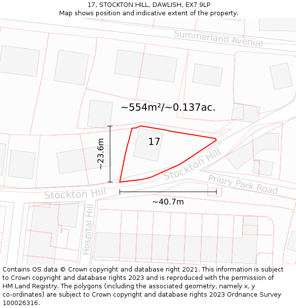 17, STOCKTON HILL, DAWLISH, EX7 9LP: Plot and title map