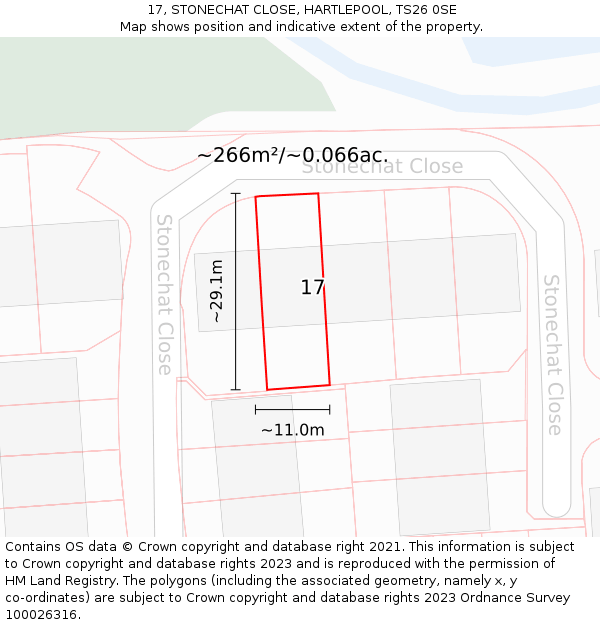 17, STONECHAT CLOSE, HARTLEPOOL, TS26 0SE: Plot and title map
